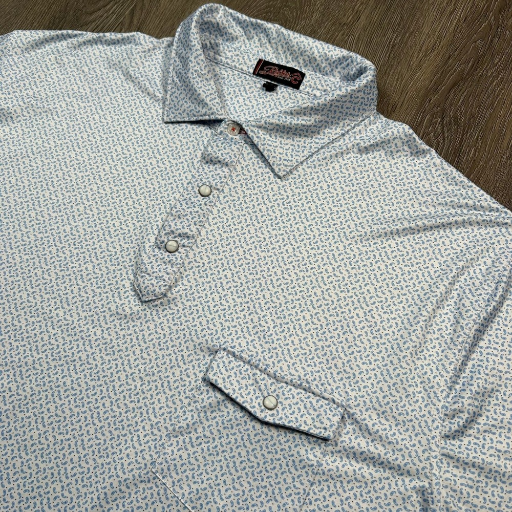 Rafter C Polo Shirt XXL Blue Paisley Pearl Snap Western Performance Short Sleeve